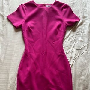 Hot pink dress, short sleeves, fitted